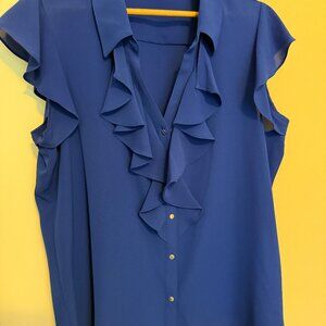 Calvin Klein Ruffled Sleeveless Shirt with Pearl Buttons – Size XL